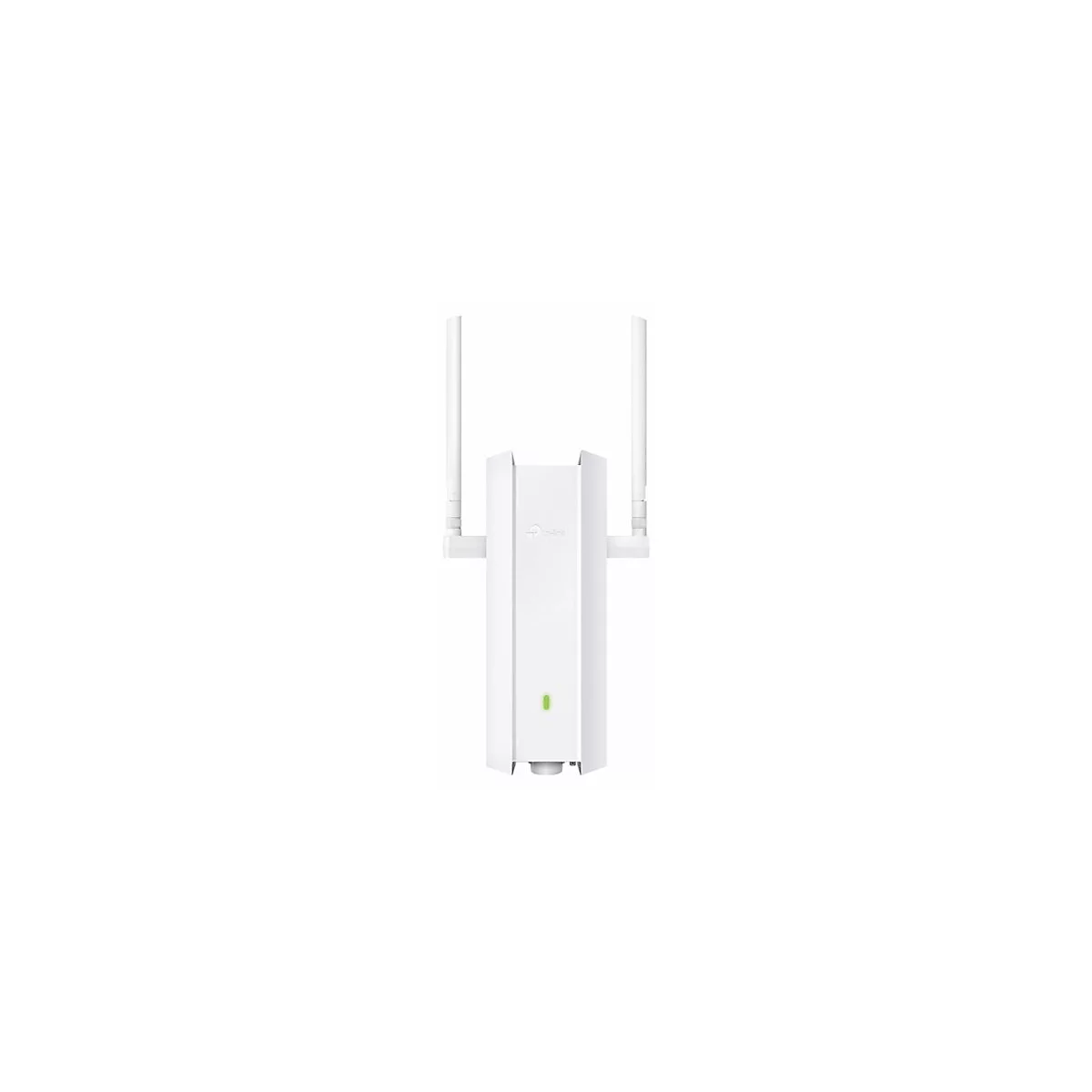 Routeur Wi-Fi blanc avec deux antennes. LED verte en bas. Logo TP-Link.