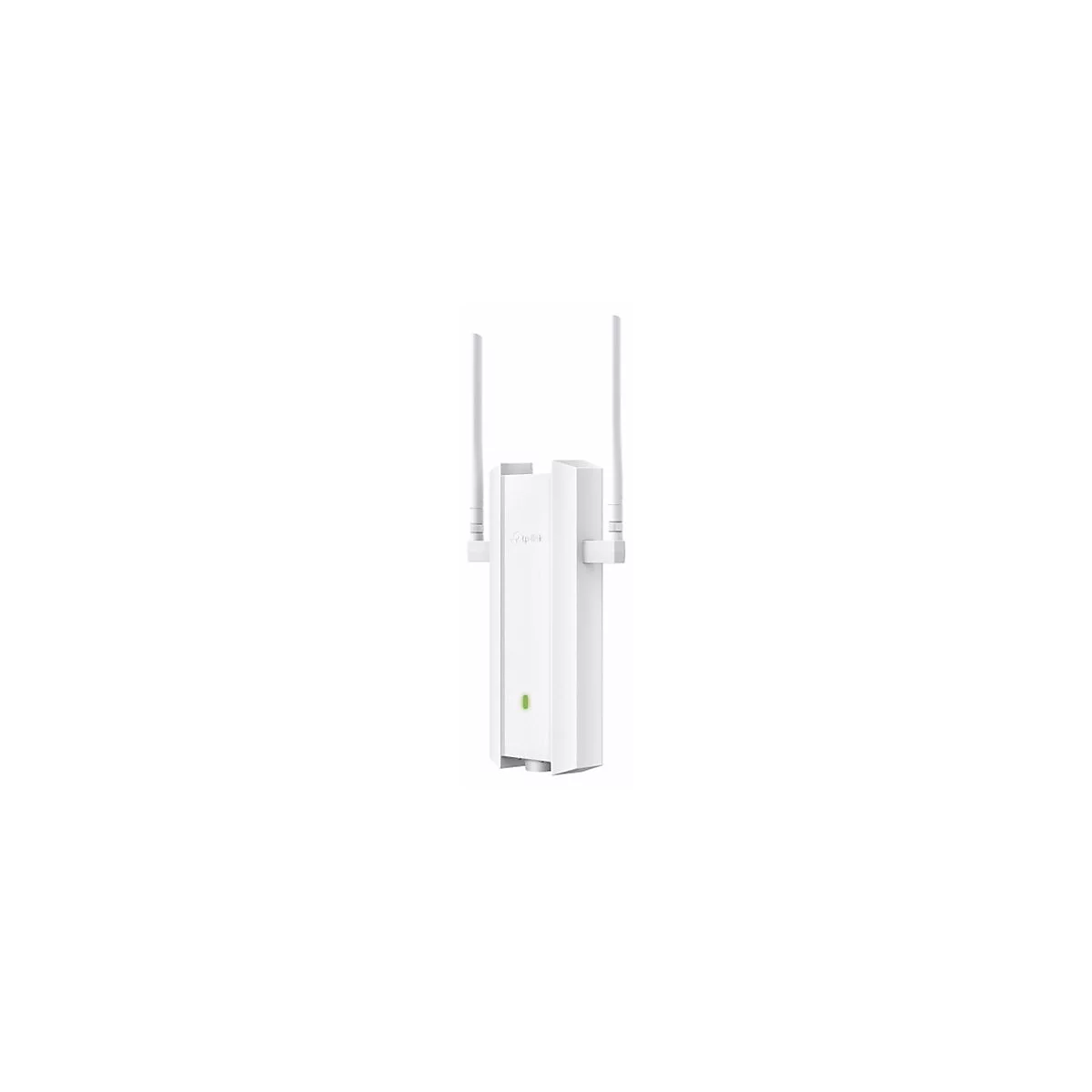 Point d'accès Wi-Fi blanc avec deux antennes. Une LED verte en bas.