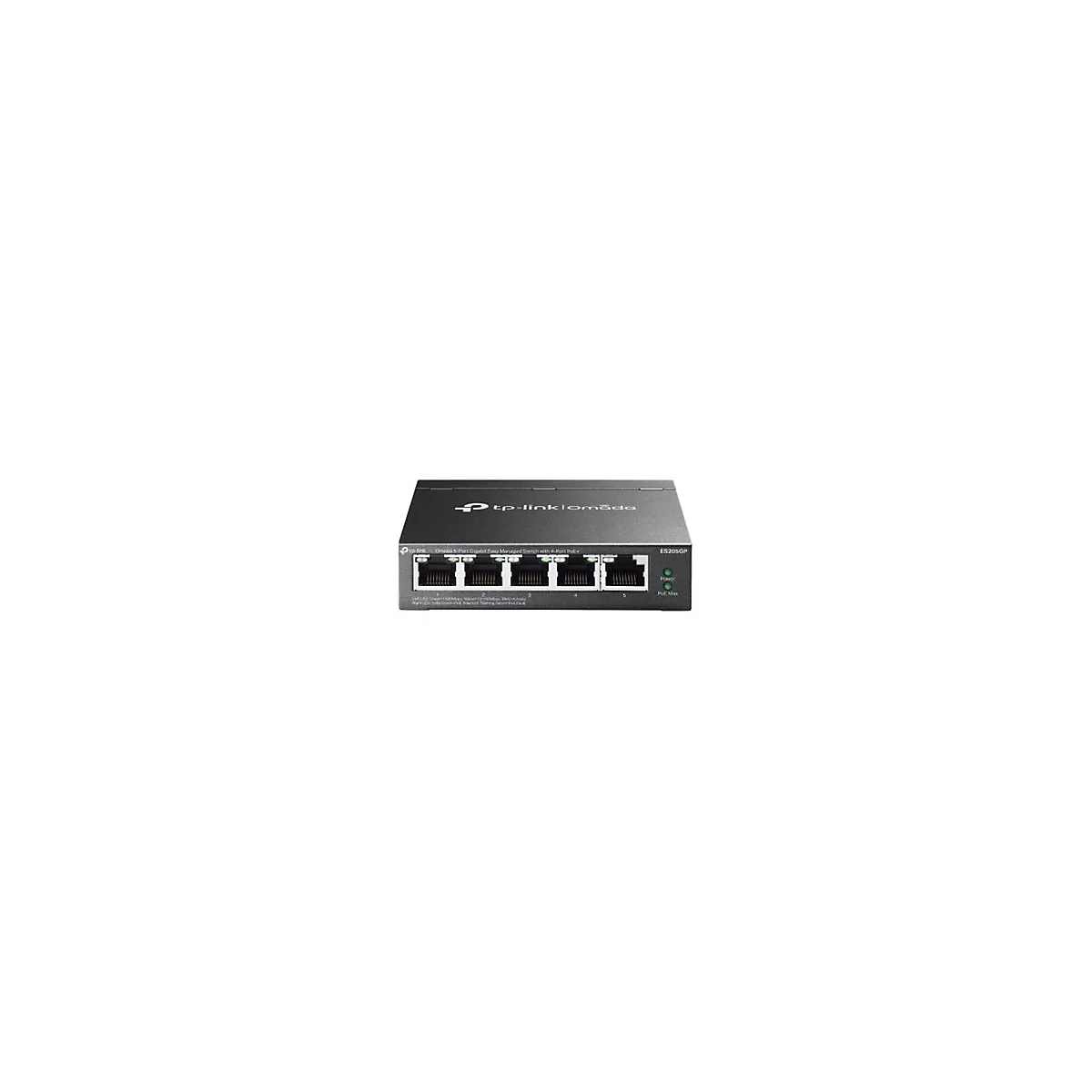 Commutateur réseau tp-link noir, modèle Omada, avec 5 ports et indicateurs LED.