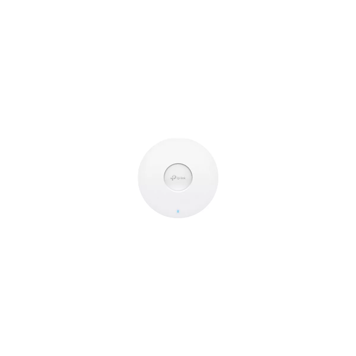 Runder, weißer WLAN-Access Point von TP-Link. Mittig Logo und darunter blaue LED.