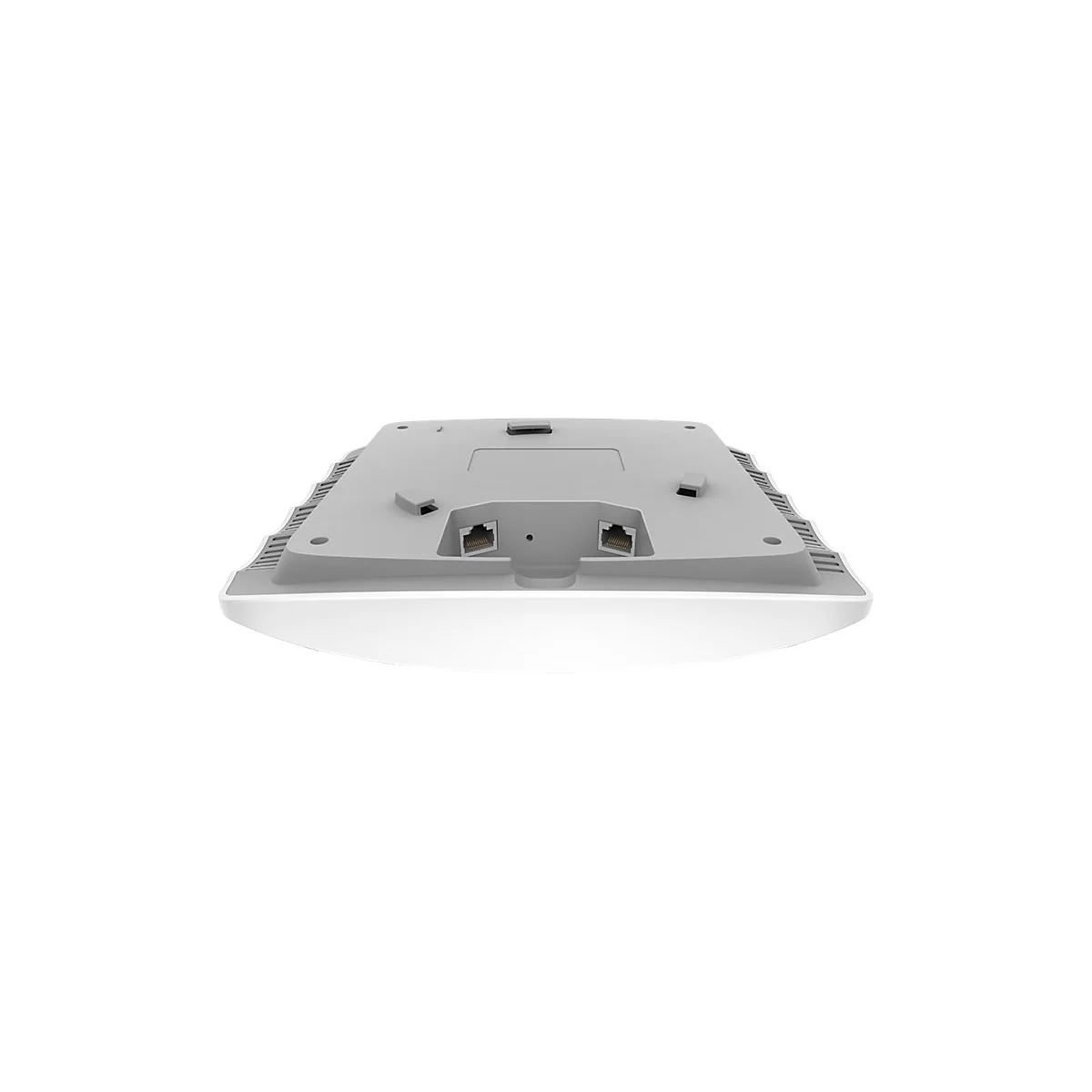 Draufsicht auf einen weißen Access Point, mit grauer Oberseite und Netzwerkanschlüssen.