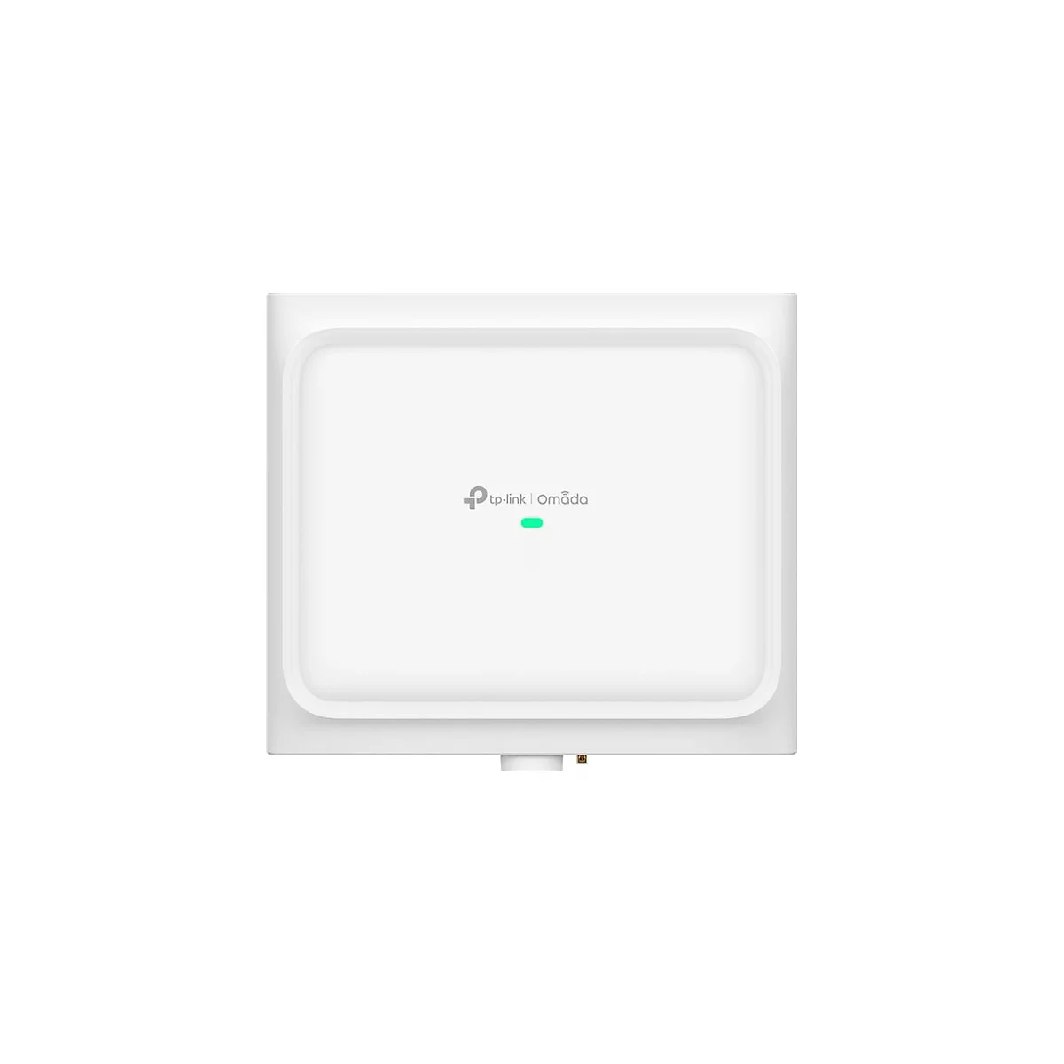 Point d'accès carré blanc avec logo TP-Link Omada et LED verte.