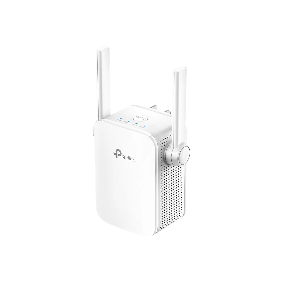 Ein weißer WLAN-Repeater von TP-Link mit zwei Antennen.