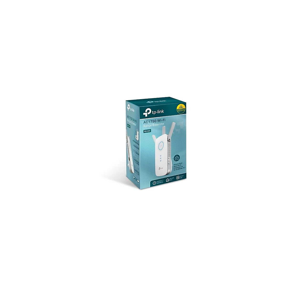 Produktverpackung eines TP-Link AC1750 Wi-Fi Range Extender auf weißem Hintergrund.
