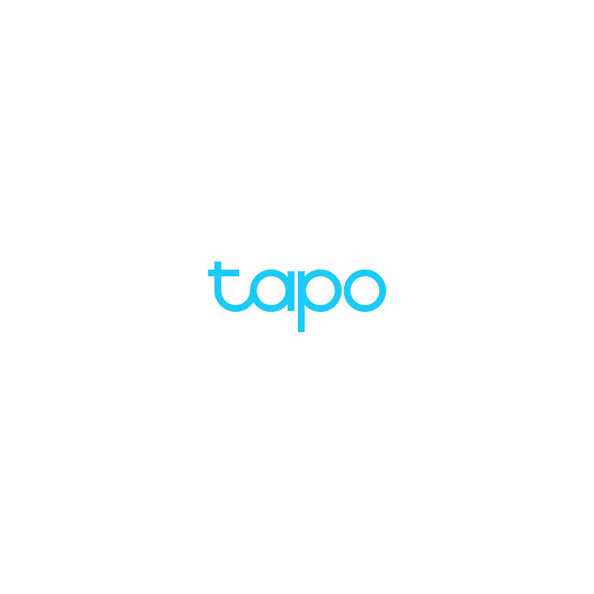 Hellblaues Tapo Logo auf weißem Hintergrund.
