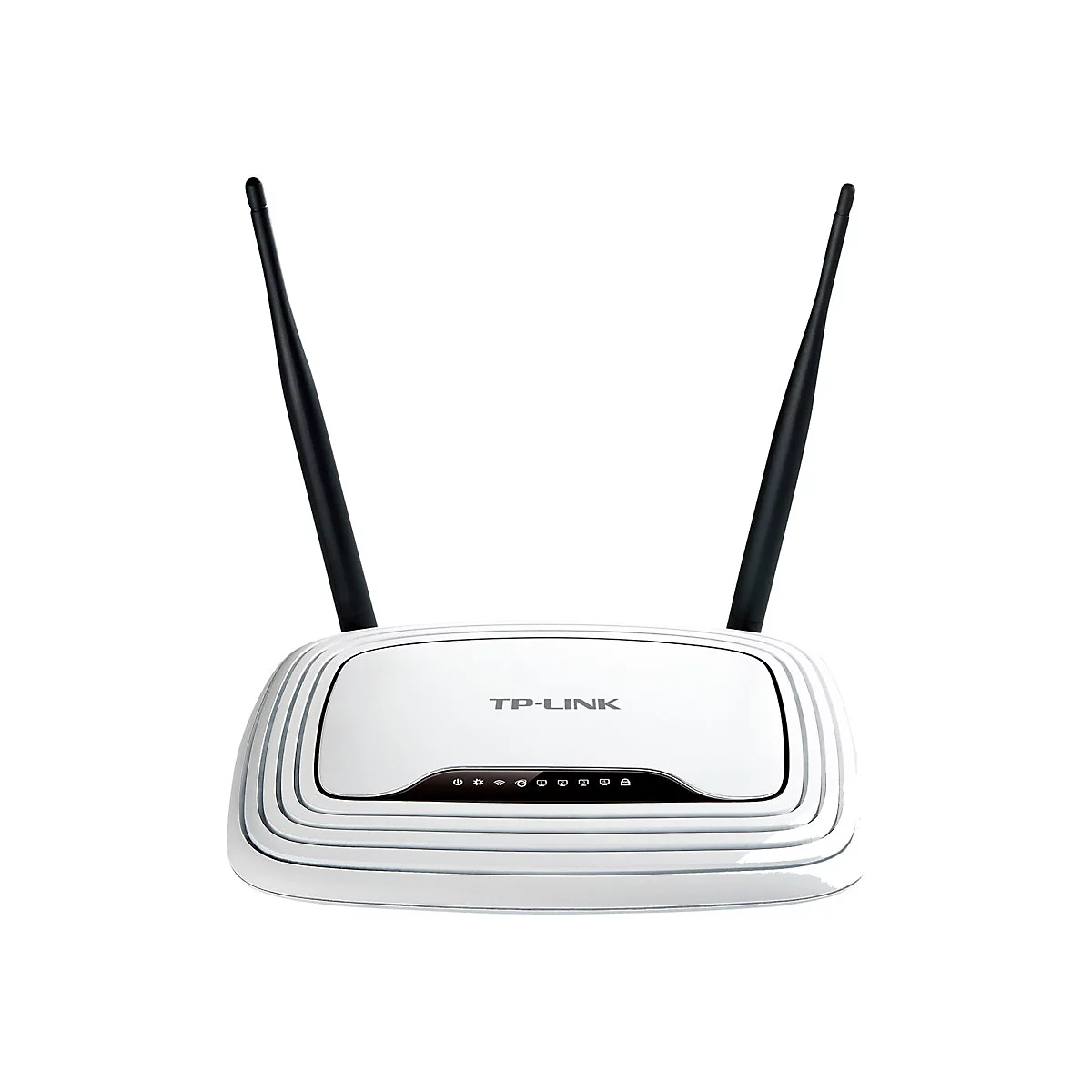 Weißer TP-Link Router mit zwei schwarzen Antennen. Auf der Oberseite steht TP-LINK.