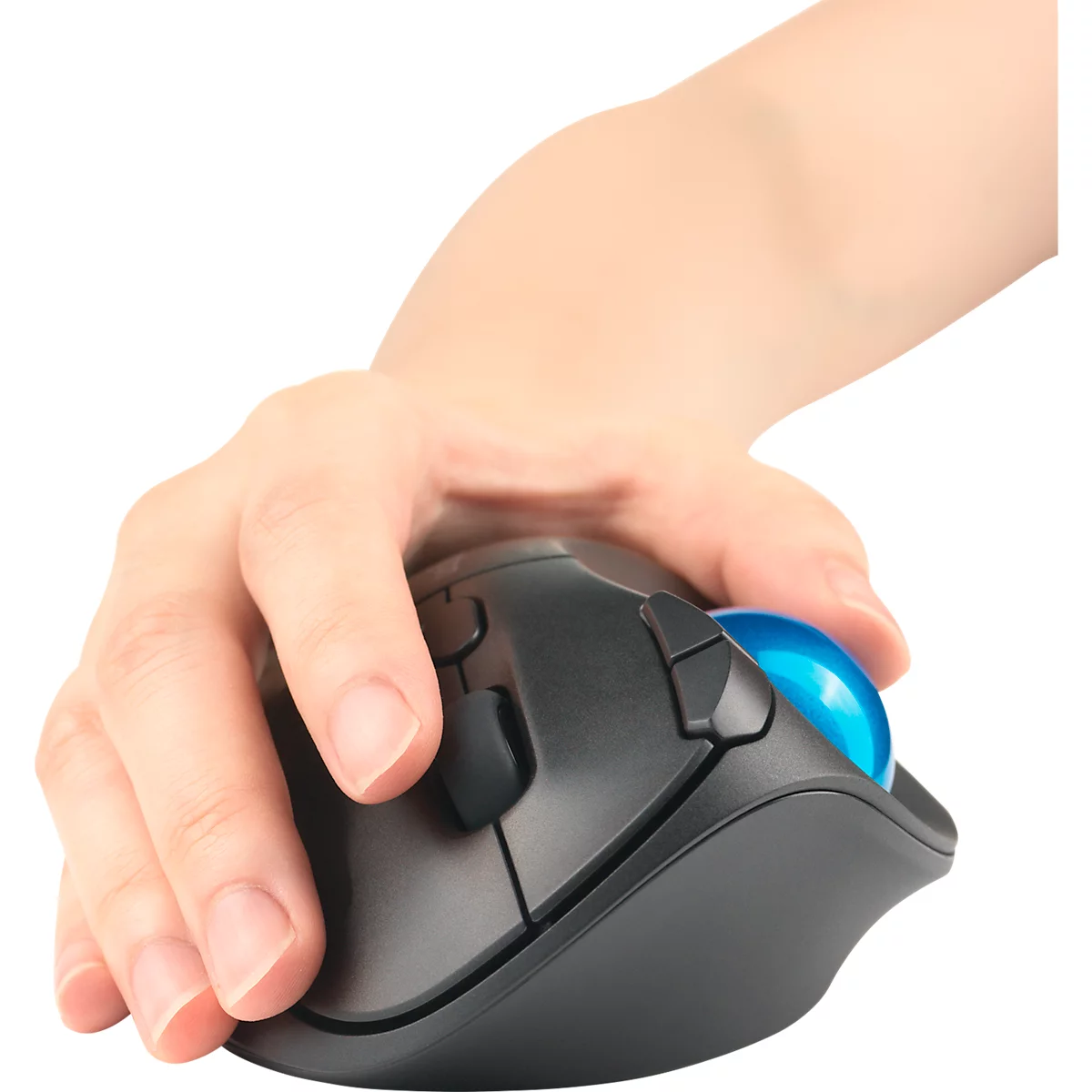Trackball Kensington Pro Fit™ Ergo TB450, ergonomisch, kabellos, Batteriebetrieb, 400/800/1200/1600 dpi, PCR, grau-blau