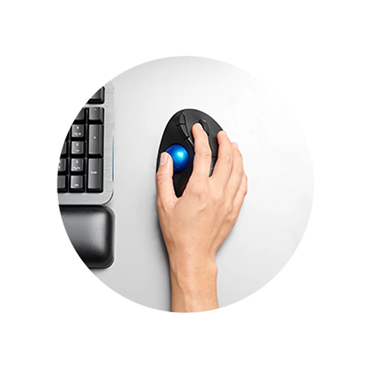 Trackball Kensington Pro Fit™ Ergo TB450, ergonomisch, kabellos, Batteriebetrieb, 400/800/1200/1600 dpi, PCR, grau-blau