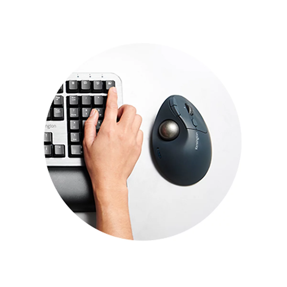 Trackball Kensington Pro Fit™ Ergo TB550, ergonomisch, snoerloos, oplaadbare batterij, 7 knoppen en 4D scrollwiel, 400/800/1200/1600 dpi, PCR, grijsblauw
