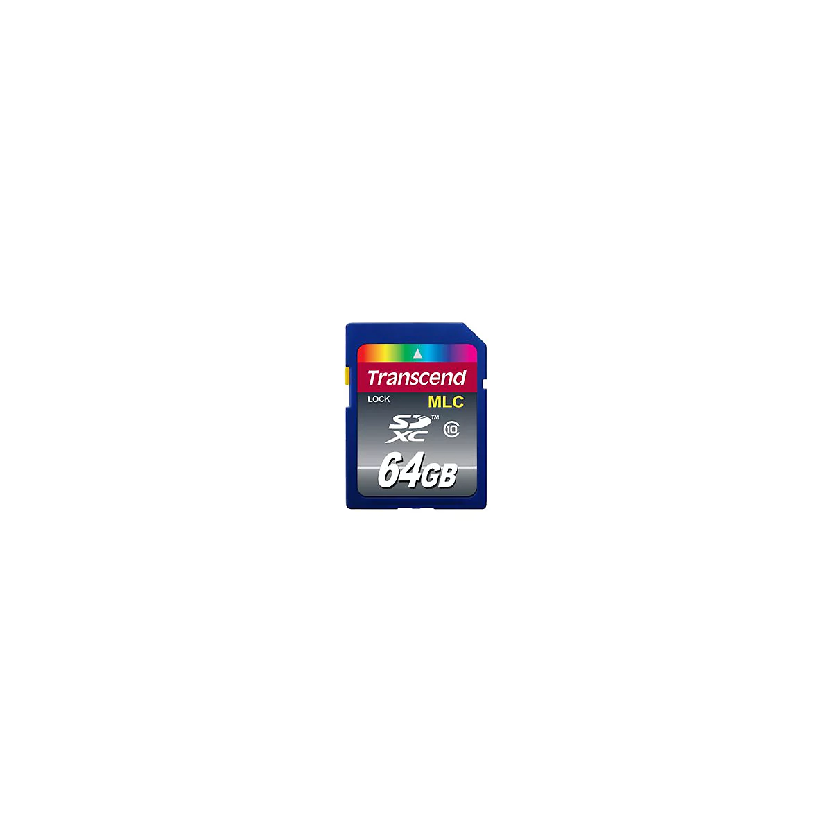 Blaue Transcend SDXC Speicherkarte mit 64GB Speicherkapazität.