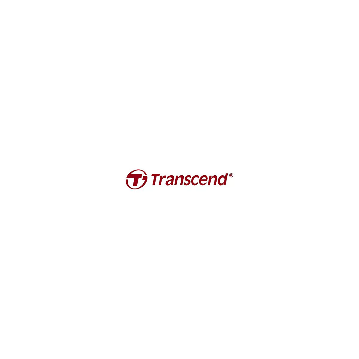 Das rote Firmenlogo von Transcend mit einem stilisierten Buchstaben T in einem Kreis.