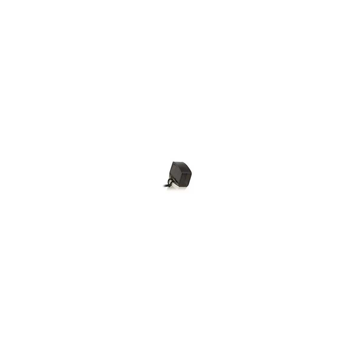 Schwarzes, abgerundetes Rechteck mit Kabel auf hellem Hintergrund.