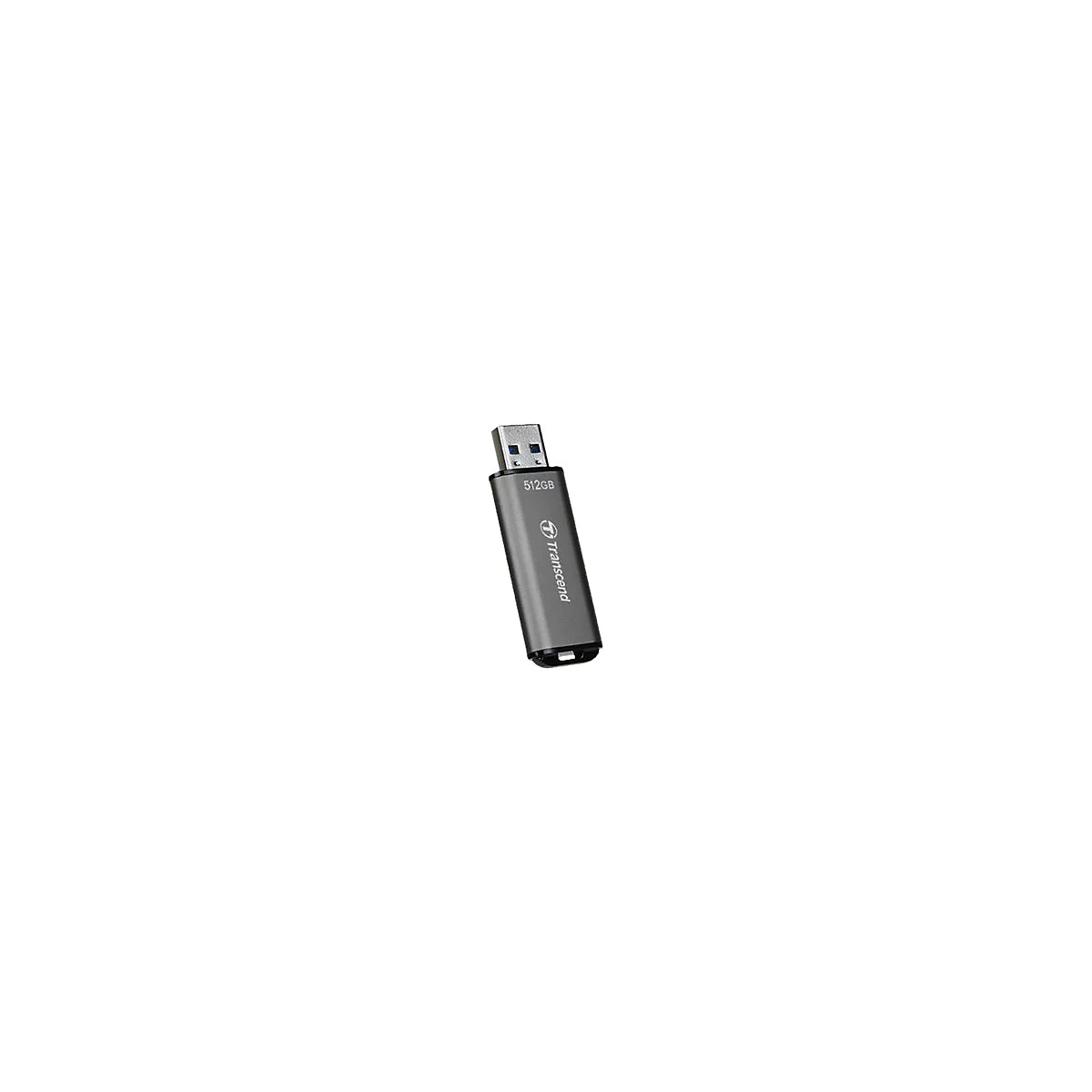 ClÃ© USB grise de 512 Go de Transcend, sur fond blanc.