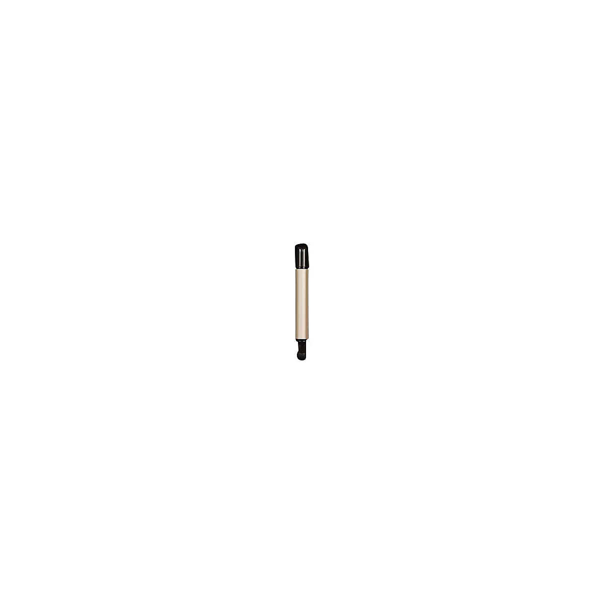 Ein zylindrischer Stift mit goldfarbenem Schaft und schwarzen Kappen an beiden Enden vor weißem Hintergrund.