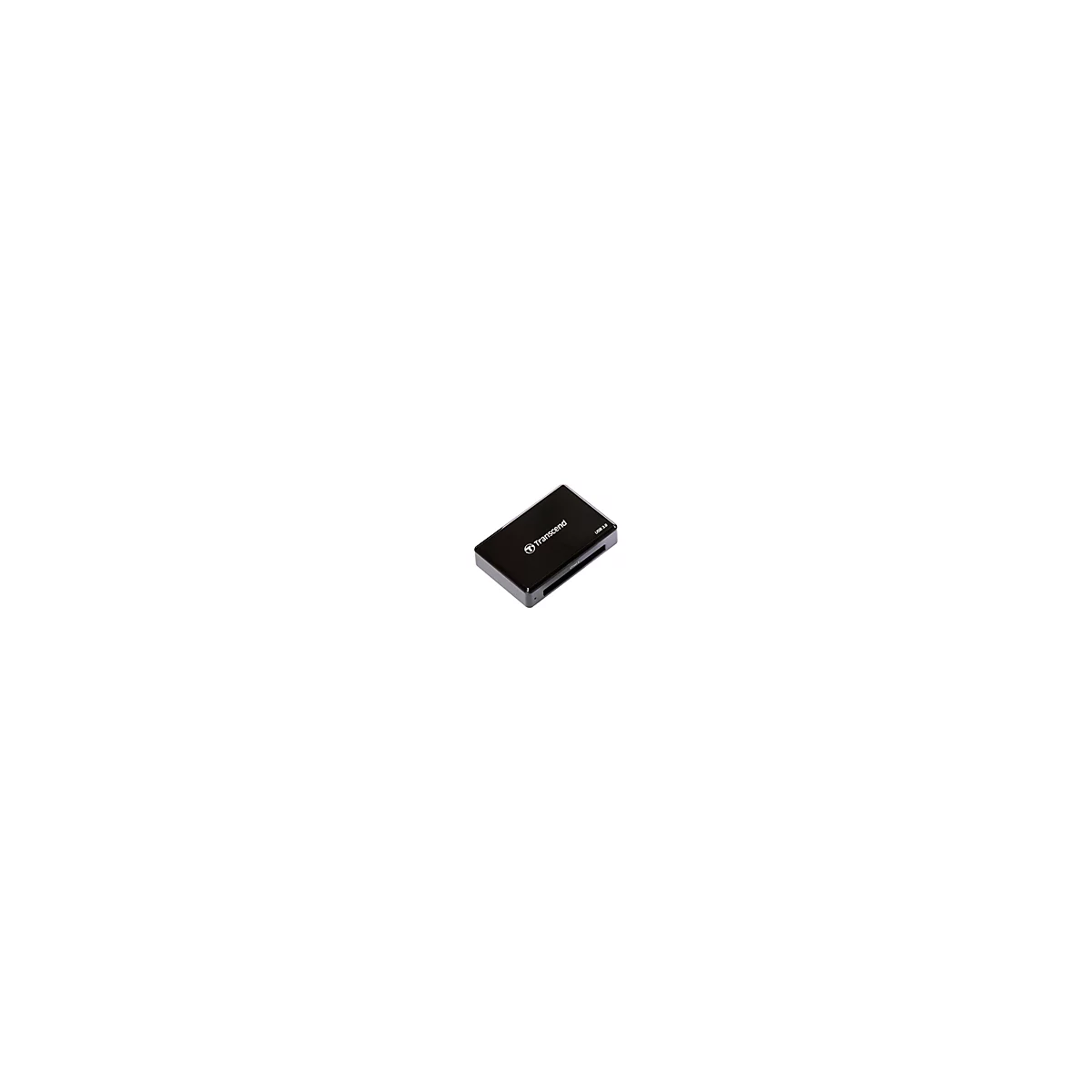 Schwarzer Kartenleser mit 'Transcend'-Logo und USB 3.0-Aufdruck.