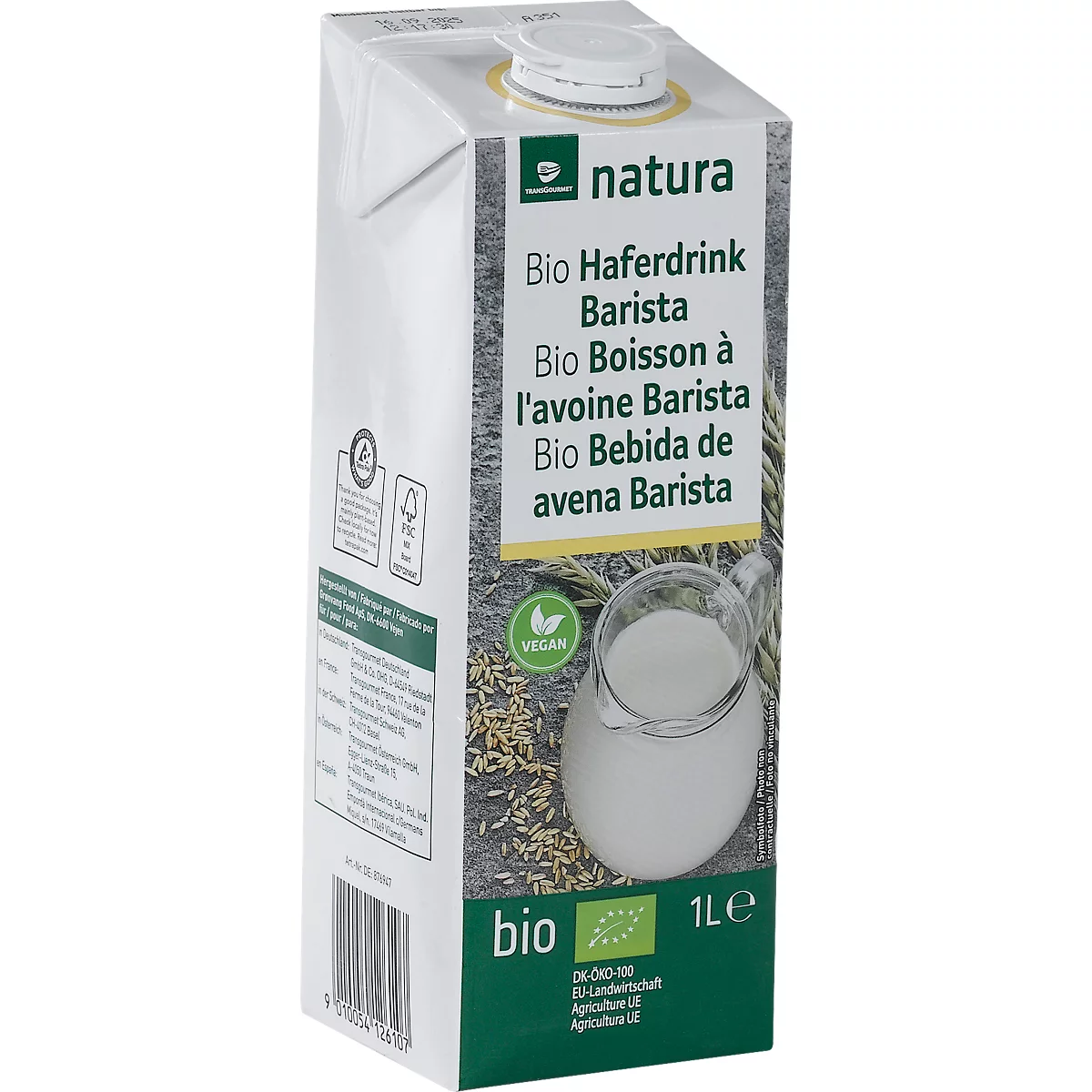 Transgourmet natura Bio Haferdrink Barista, 1 Liter, vegan
