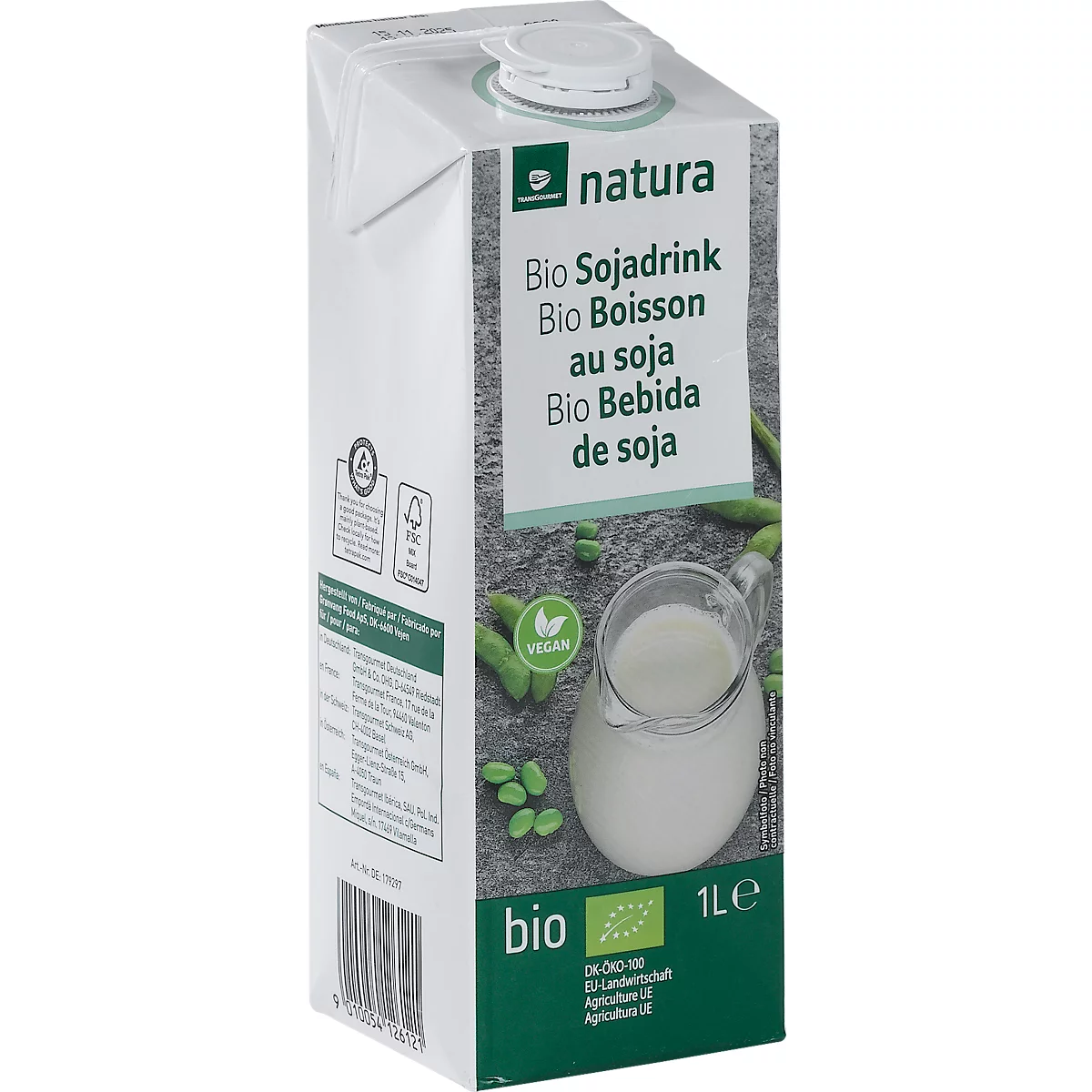 Transgourmet natura Bio Sojadrink, ultrahocherhitzt, ungesüßt, vegan, 1 Liter