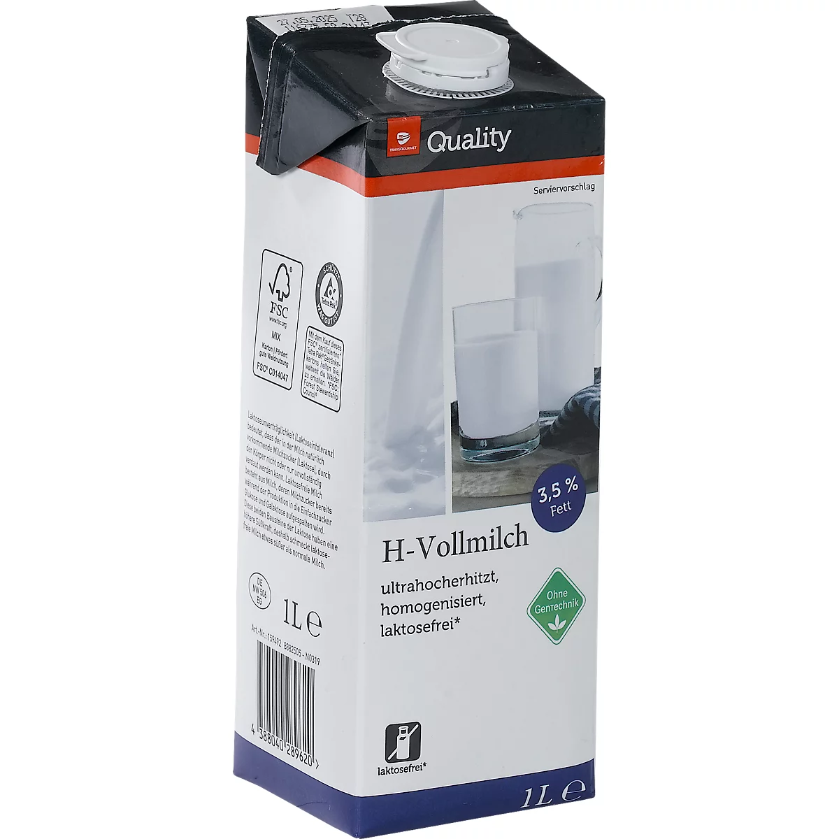 Transgourmet Quality H-Milch, laktosefrei, vegetarisch, 3,5%, 1 Liter