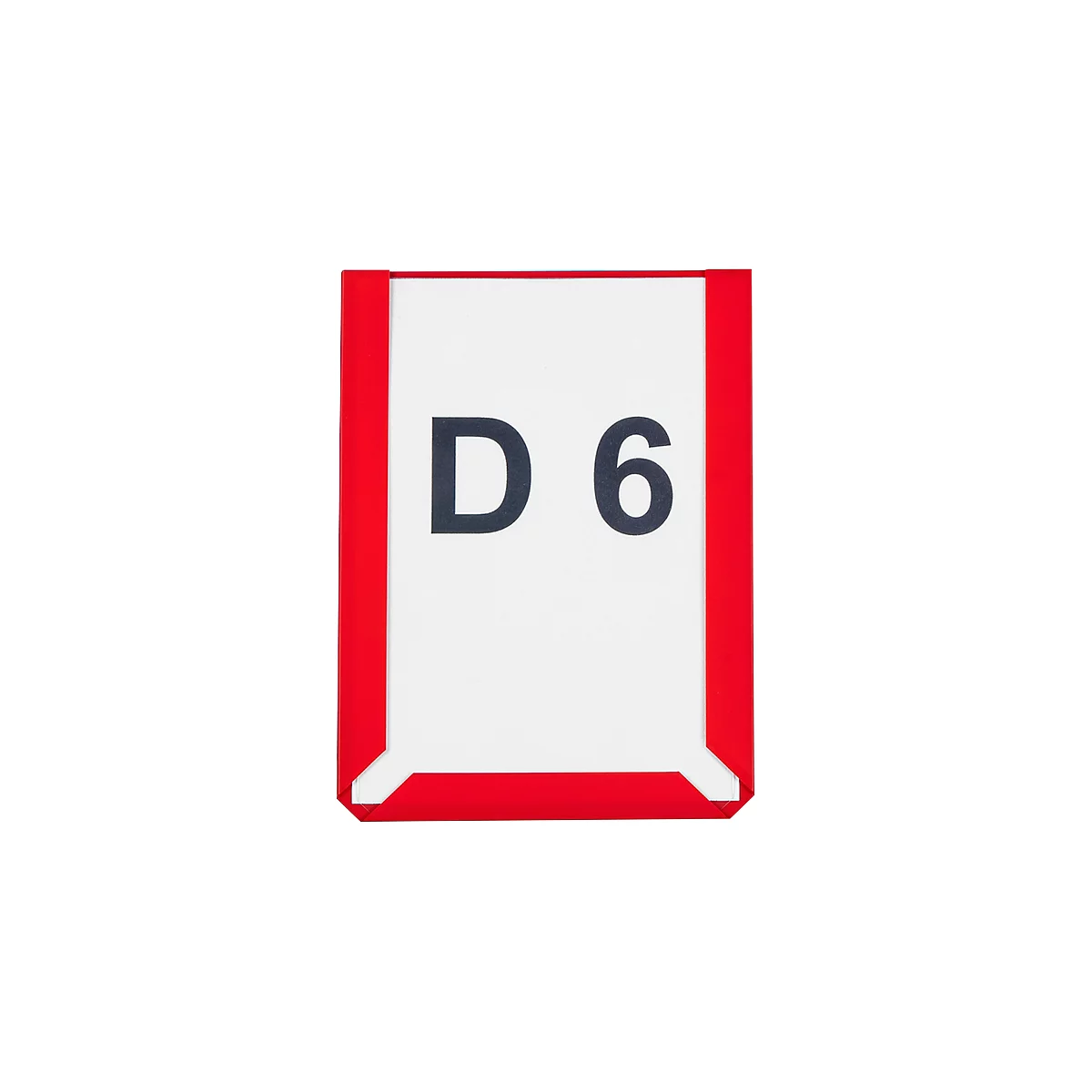 A white sheet with black text "D 6" in a red frame.
