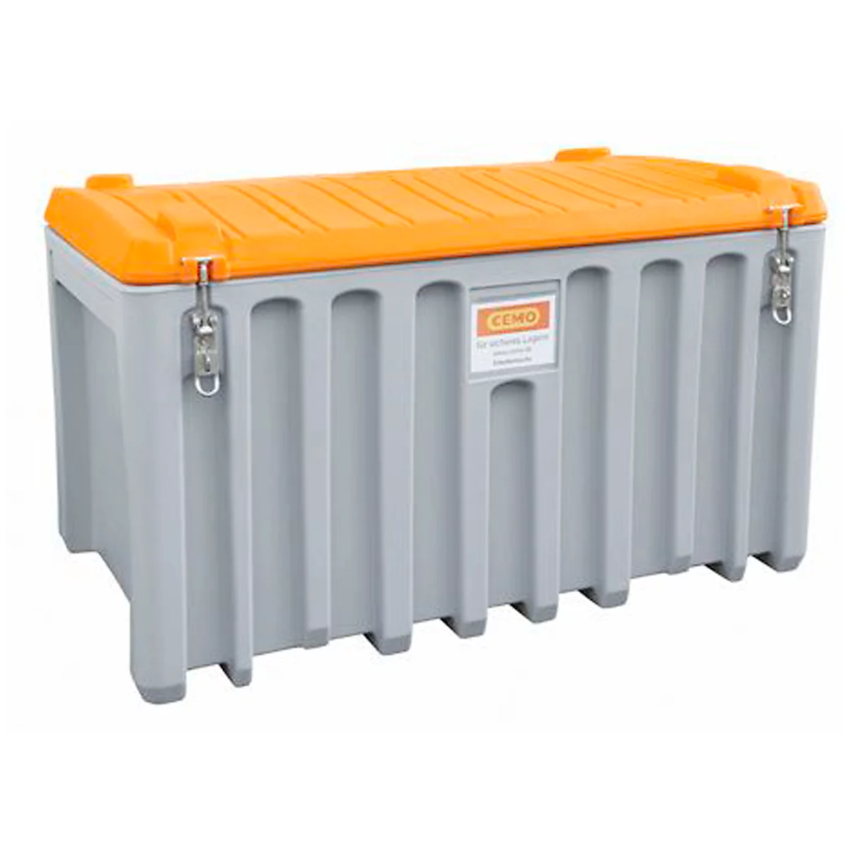 Transport- en platformbox CEMO CEMbox 400, polyetheen, 400 l, L 1200 x B 810 x H 750 mm, stapelbaar, kraan, grijs/oranje