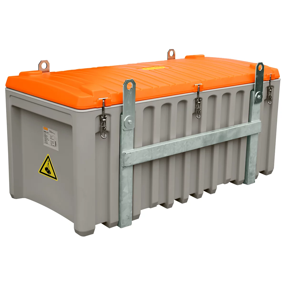 Transport- und Pritschenbox CEMO CEMbox 750, Polyethylen, 750 l, L 1700 x B 860 x H 800 mm, stapelbar, kranbar, grau/orange