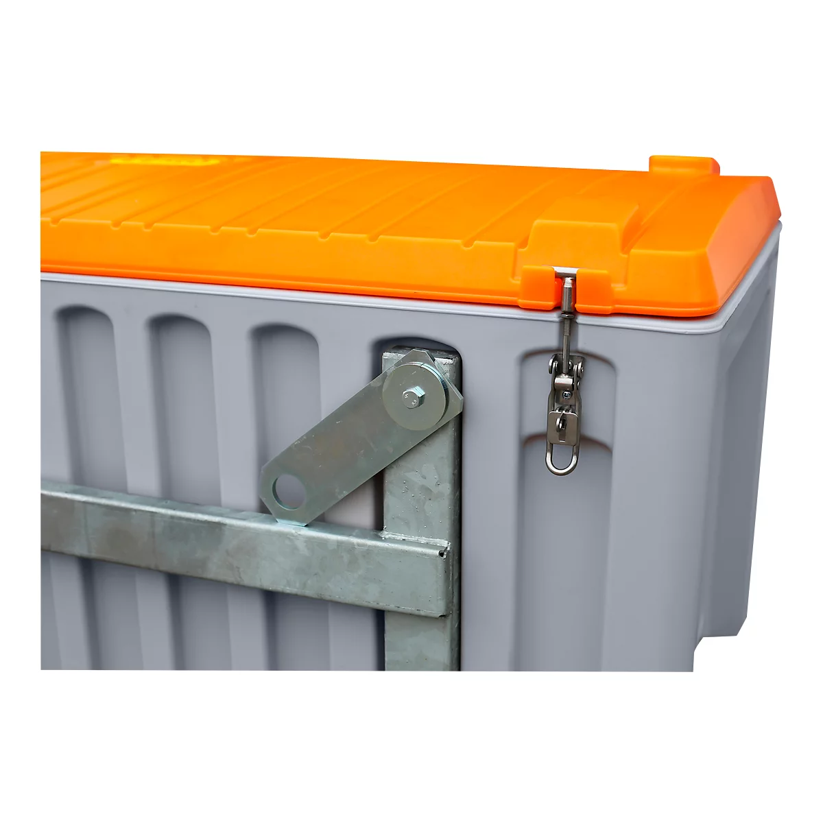 Transport- und Pritschenbox CEMO CEMbox 750, Polyethylen, 750 l, L 1700 x B 860 x H 800 mm, stapelbar, kranbar, grau/orange