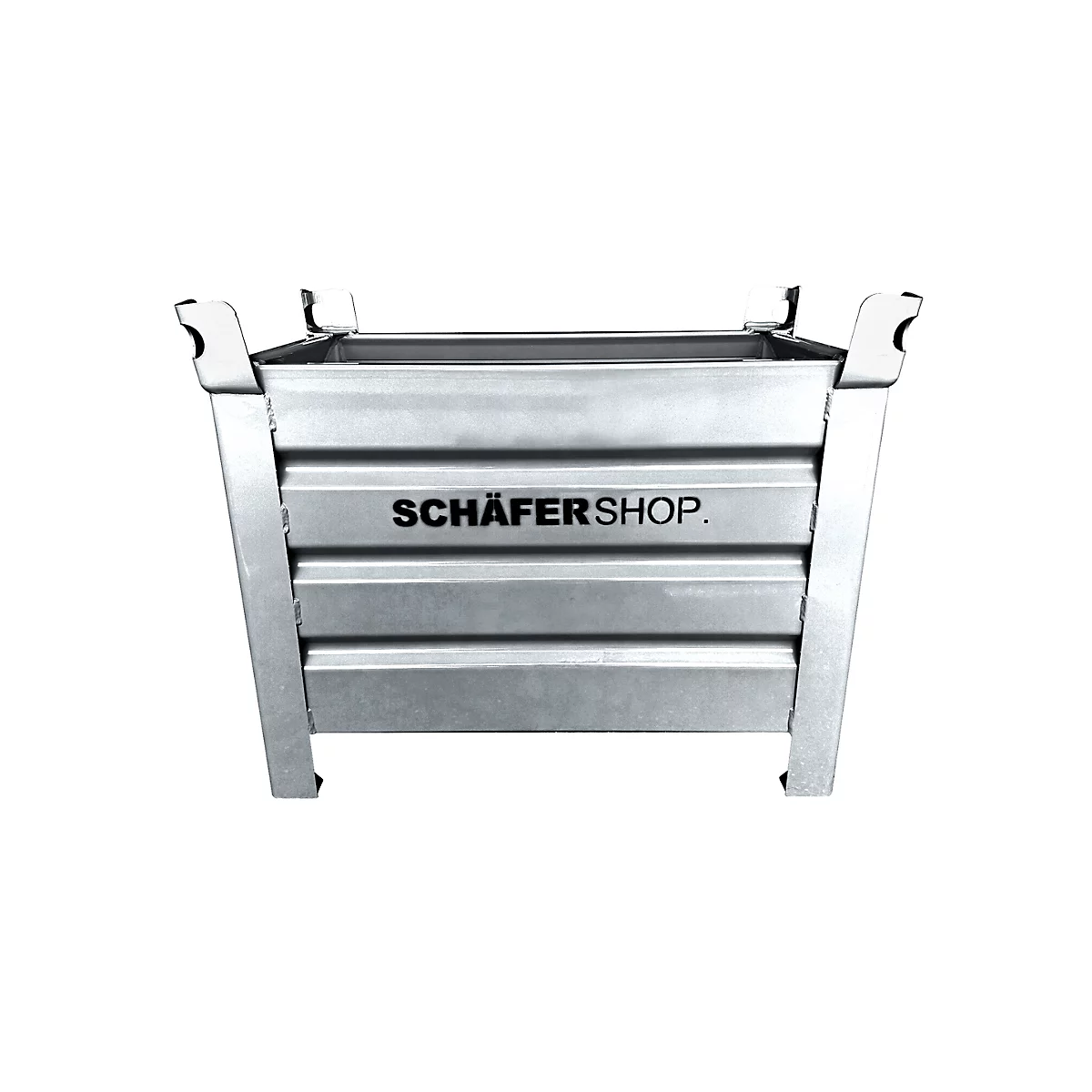 Metallbehälter mit dem Aufdruck 'SCHÄFERSHOP'.