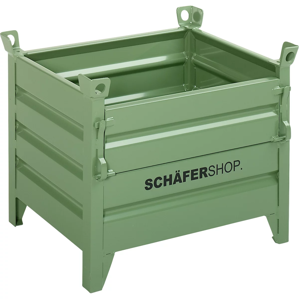 Grüne Metallbox mit Markenlogo SCHÄFERSHOP.