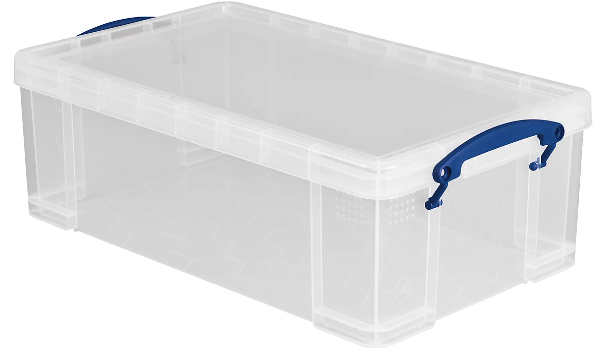 Transportbox Really Useful Box, Volumen 12 l, L 465 x B 250 x H 150 mm, stapelbar, mit Deckel & Klappgriffen, Recycling-PP, transparent