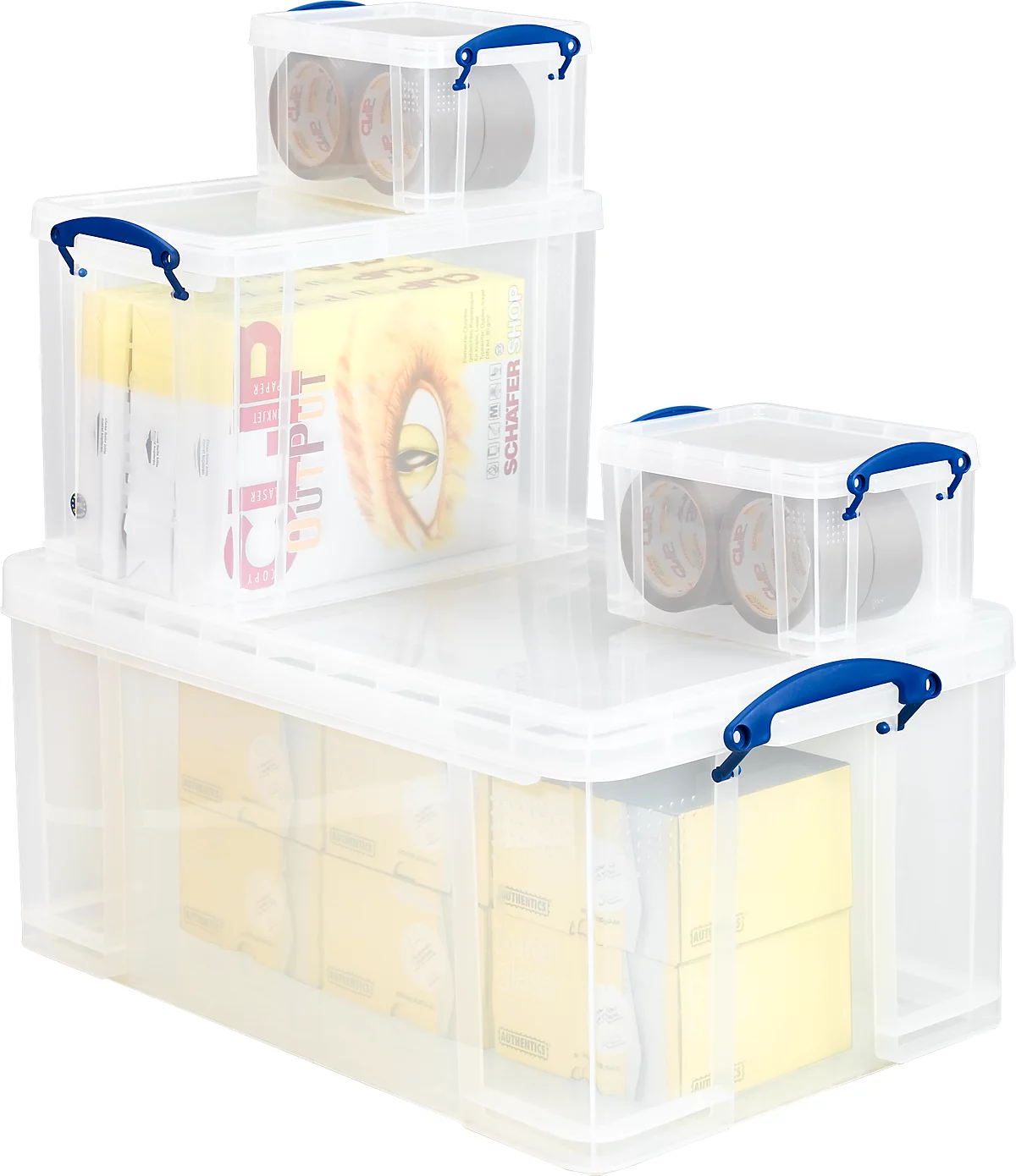 Transportbox Really Useful Box, Volumen 19 l, L 395 x B 255 x H 290 mm, stapelbar, mit Deckel & Klappgriffen, Recycling-PP, transparent