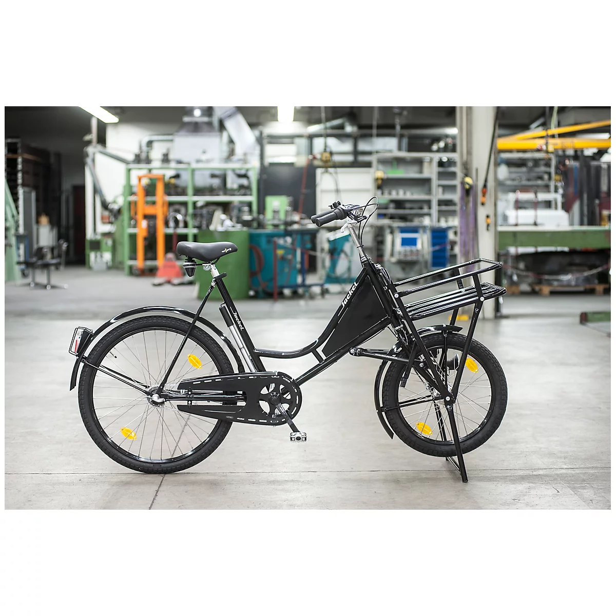 Transportfiets - grote bagagedrager vooraan - 3 versnellingen - gepoedercoat stalen frame - zwart