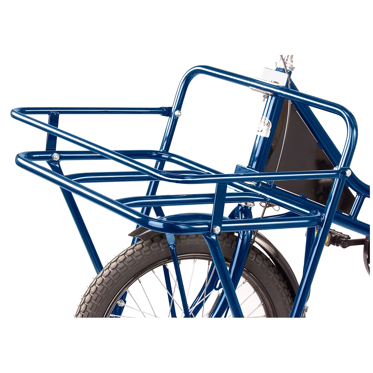 Transportfiets - grote bagagedrager vooraan - gepoedercoat stalen frame - blauw