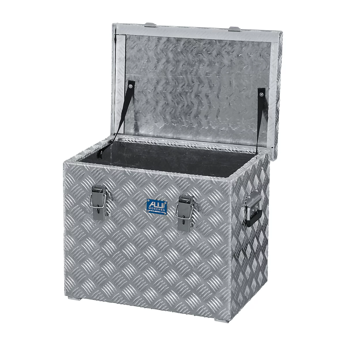 Transportkiste, Aluminium-Riffelblech, mit Fangbänder, 70 l