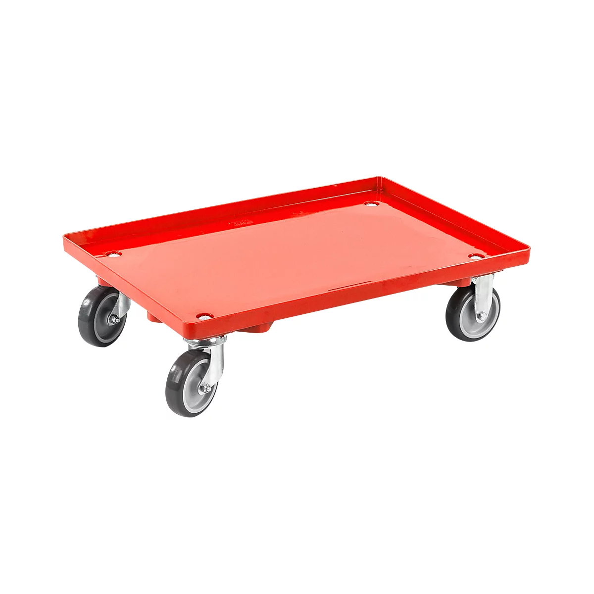 Transportroller, geschlossen, L 415 x B 615 x H 175 mm, Traglast 300 kg, 4 Lenkrollen, rot