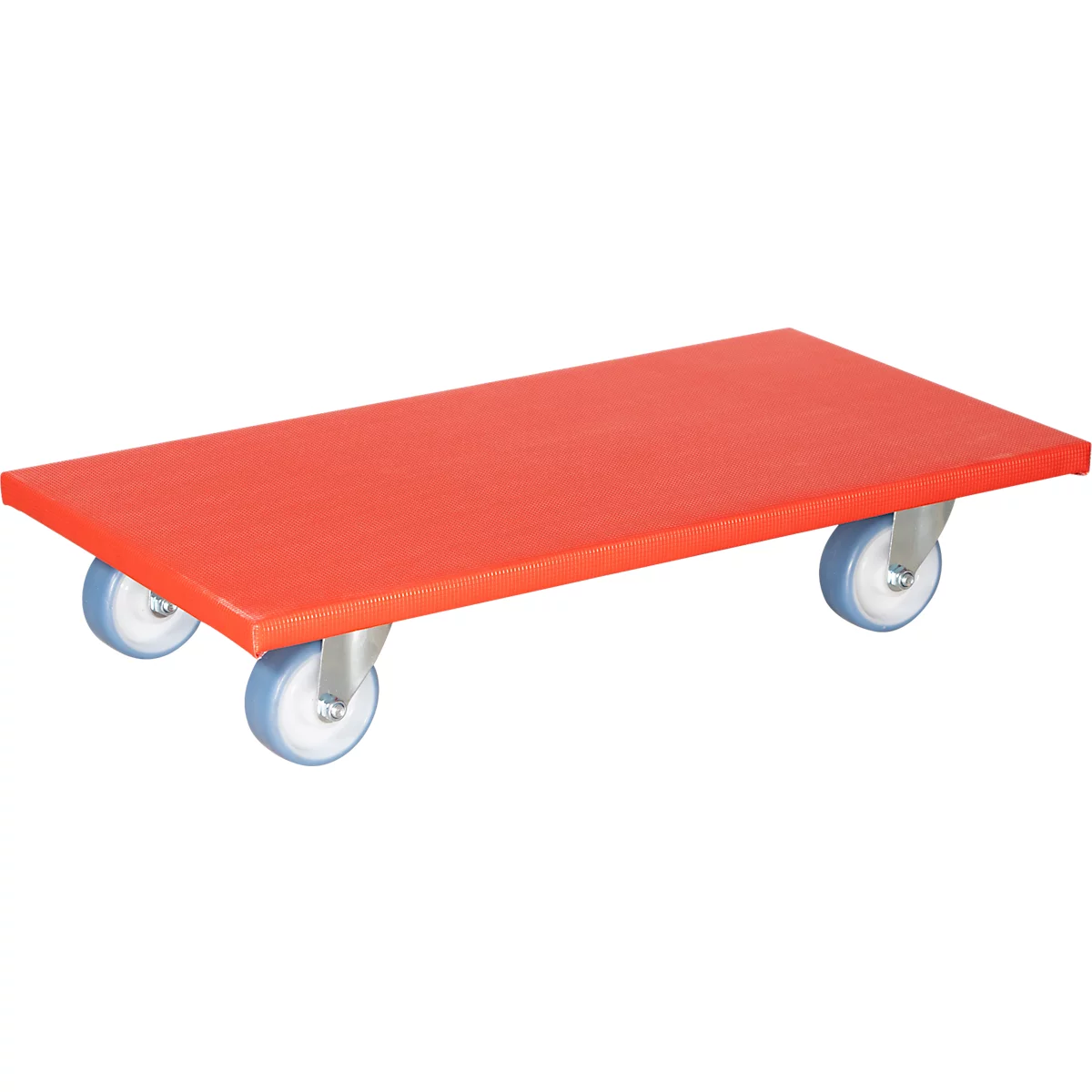 Rote Transportrolle mit vier Rollen.