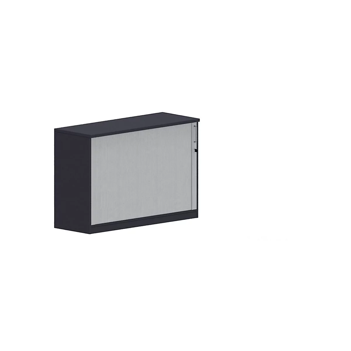 Dark grey cabinet with a silver-grey front. The detail image shows the side and the front.