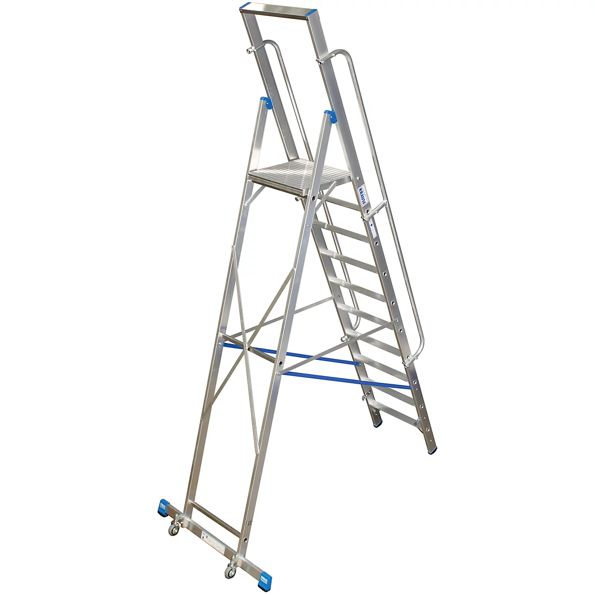 Trapladder, met groot platform, aluminium, met 10 treden