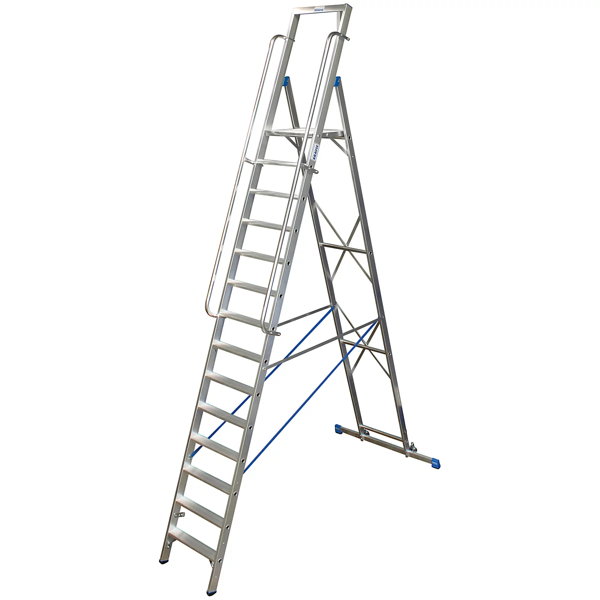 Trapladder, met groot platform, aluminium, met 14 treden