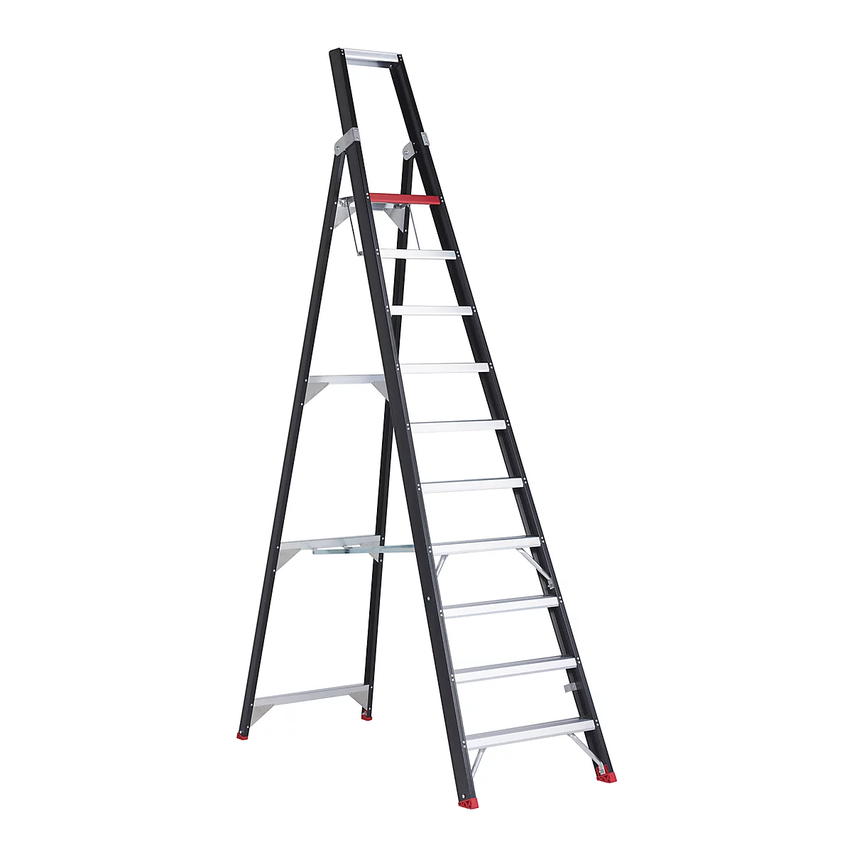 Trapladder Professional Topline, eenzijdig, aluminium, 10 treden, zwart