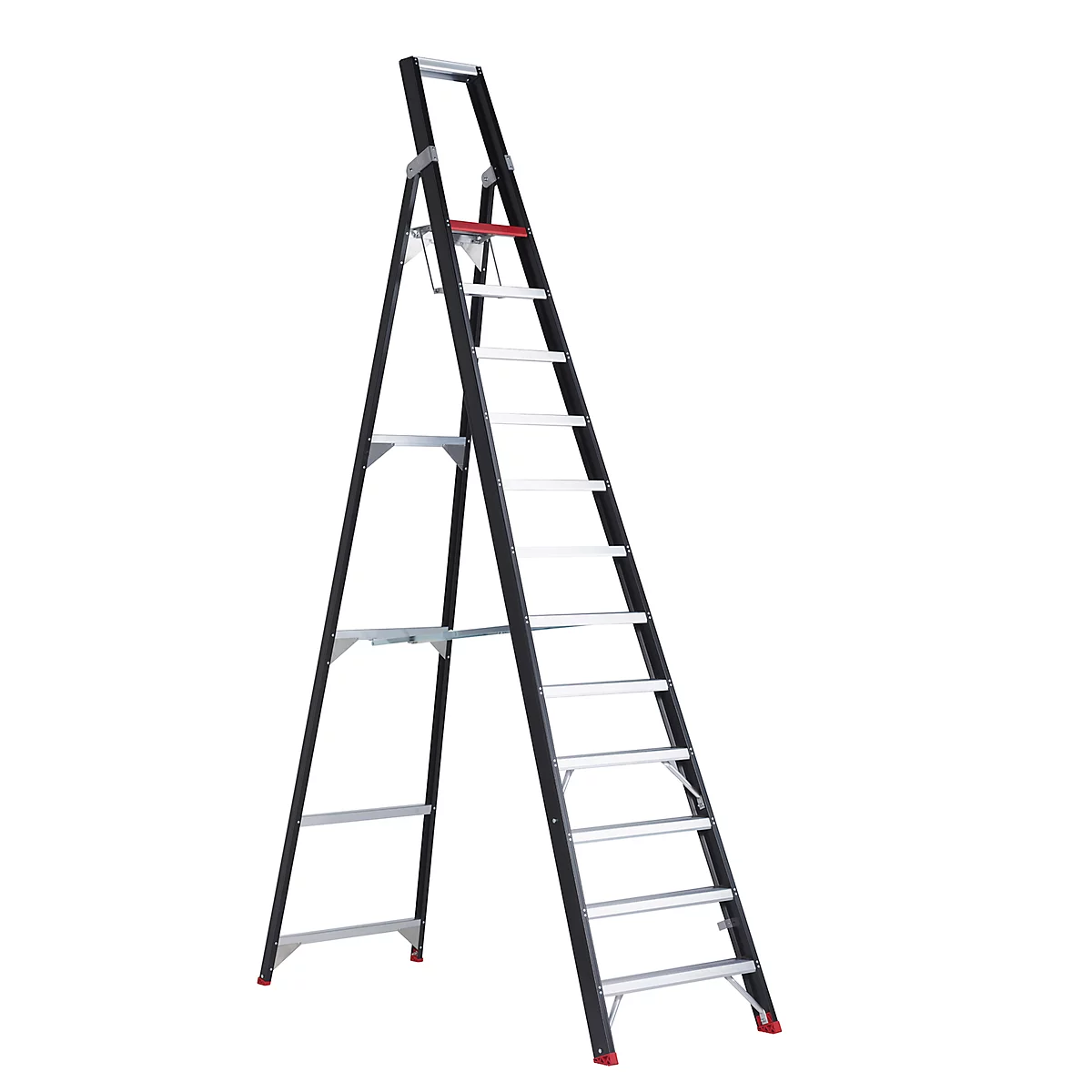 Trapladder Professional Topline, eenzijdig, aluminium, 12 treden, zwart