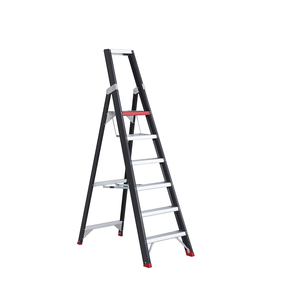 Trapladder Professional Topline, eenzijdig, aluminium, 6 treden, zwart