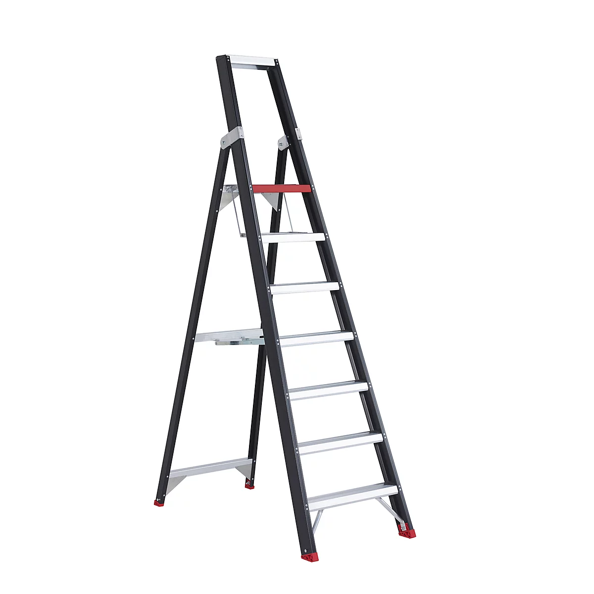 Trapladder Professional Topline, eenzijdig, aluminium, 7 treden, zwart