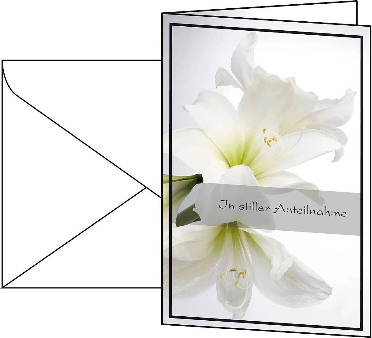 Trauerkarte Weiße Amaryllis, 10 Stück
