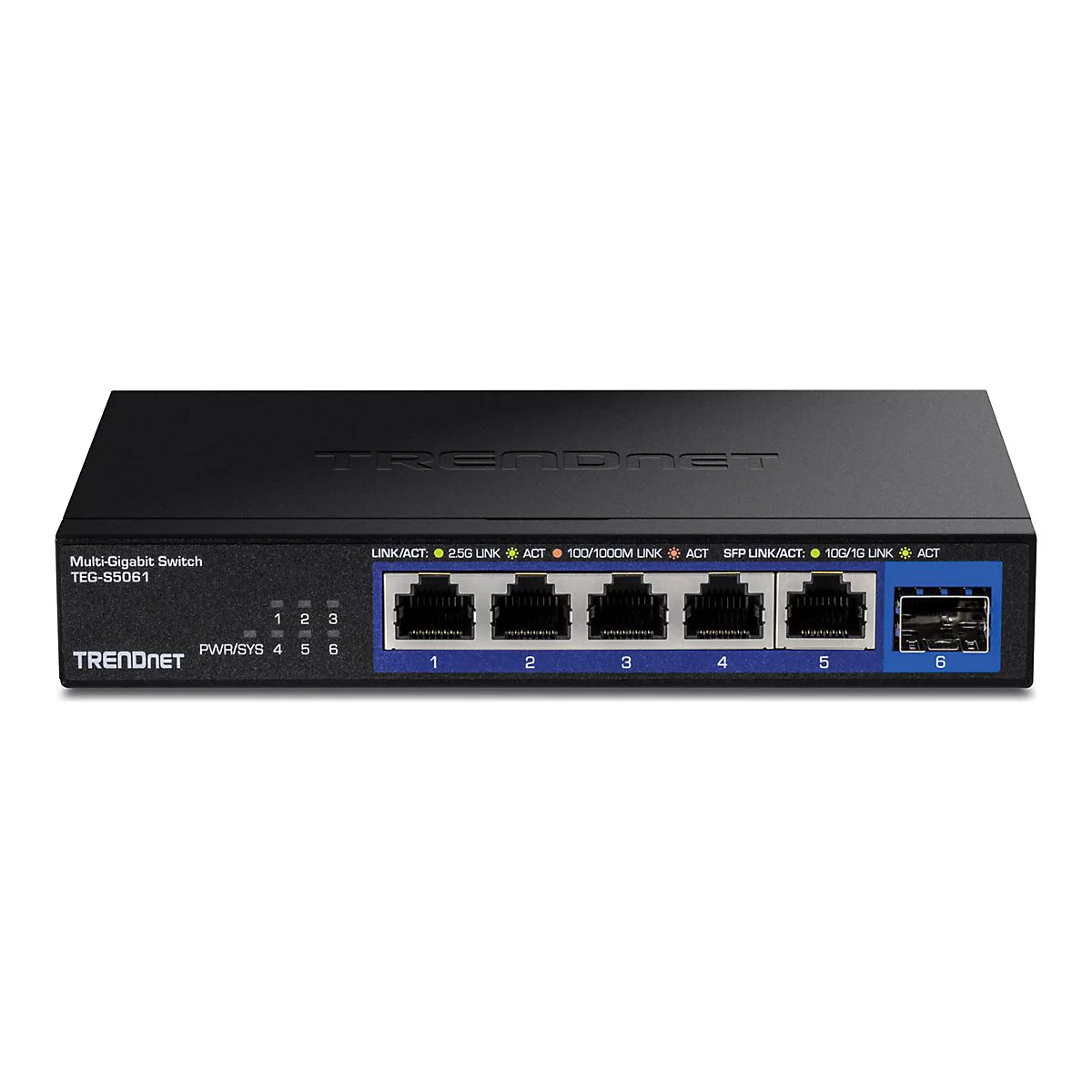 TRENDnet TEG-S5061 - Version v1.0R - Switch - unmanaged - 5 x 1/2.5G x 1 Gigabit / 10 Gigabit SFP+ - wandmontierbar