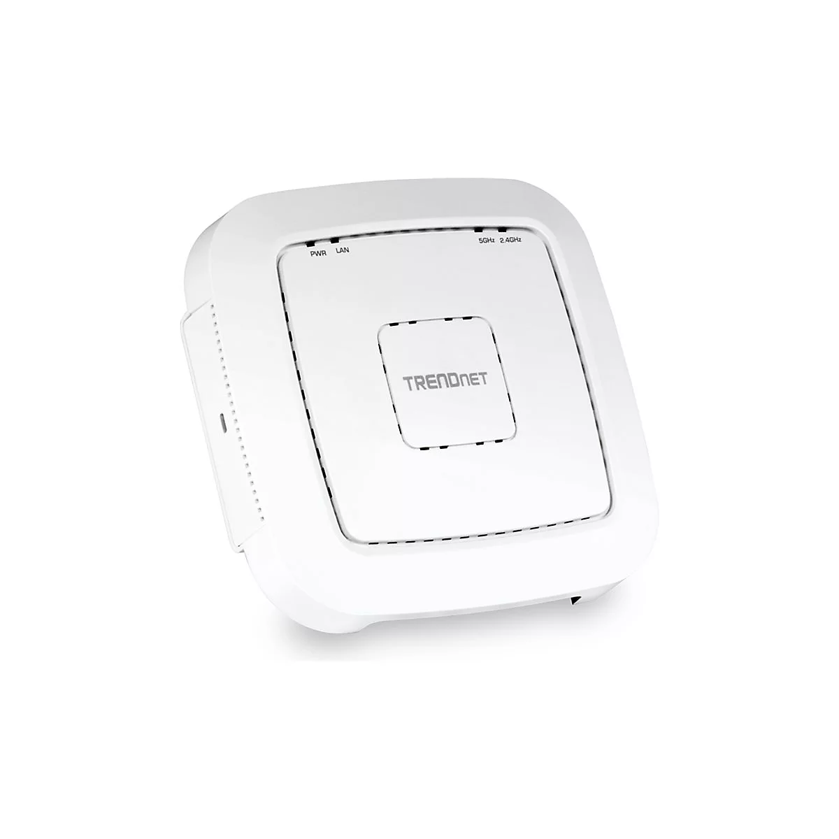 WeiÃŸer WLAN-Access-Point von Trendnet. Rechteckiges GerÃ¤t mit abgerundeten Kanten, Logo mittig.