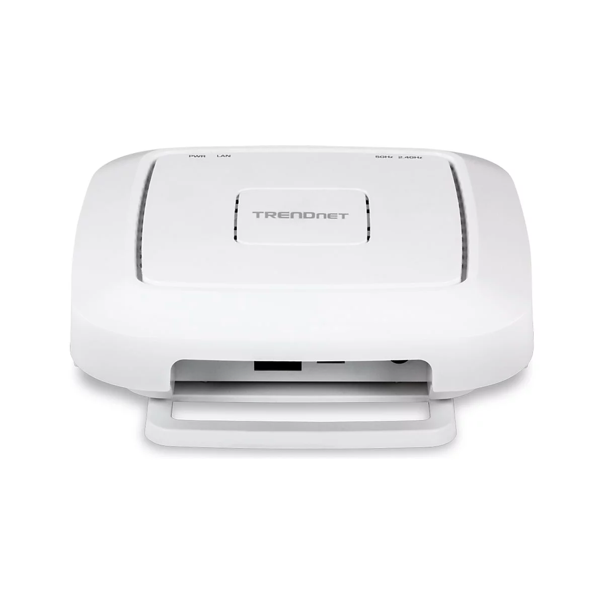 WeiÃŸer WLAN-Access-Point mit TRENDnet-Logo. Das GerÃ¤t hat abgerundete Ecken und eine Aussparung fÃ¼r AnschlÃ¼sse.
