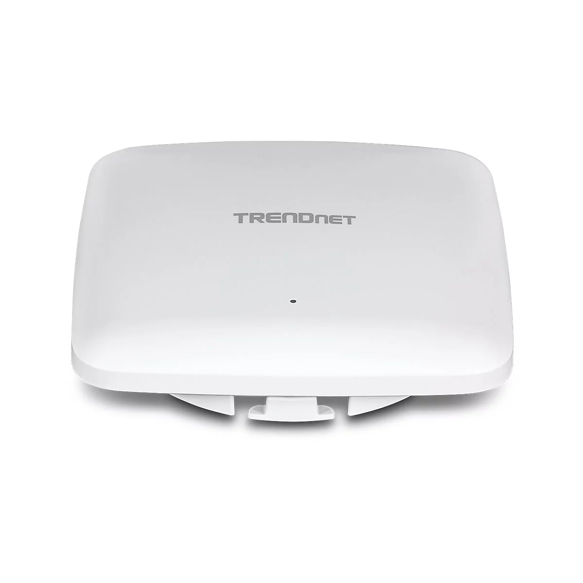 Flacher, weißer Trendnet WLAN-Access-Point mit quadratischer Form und mittiger Status-LED.