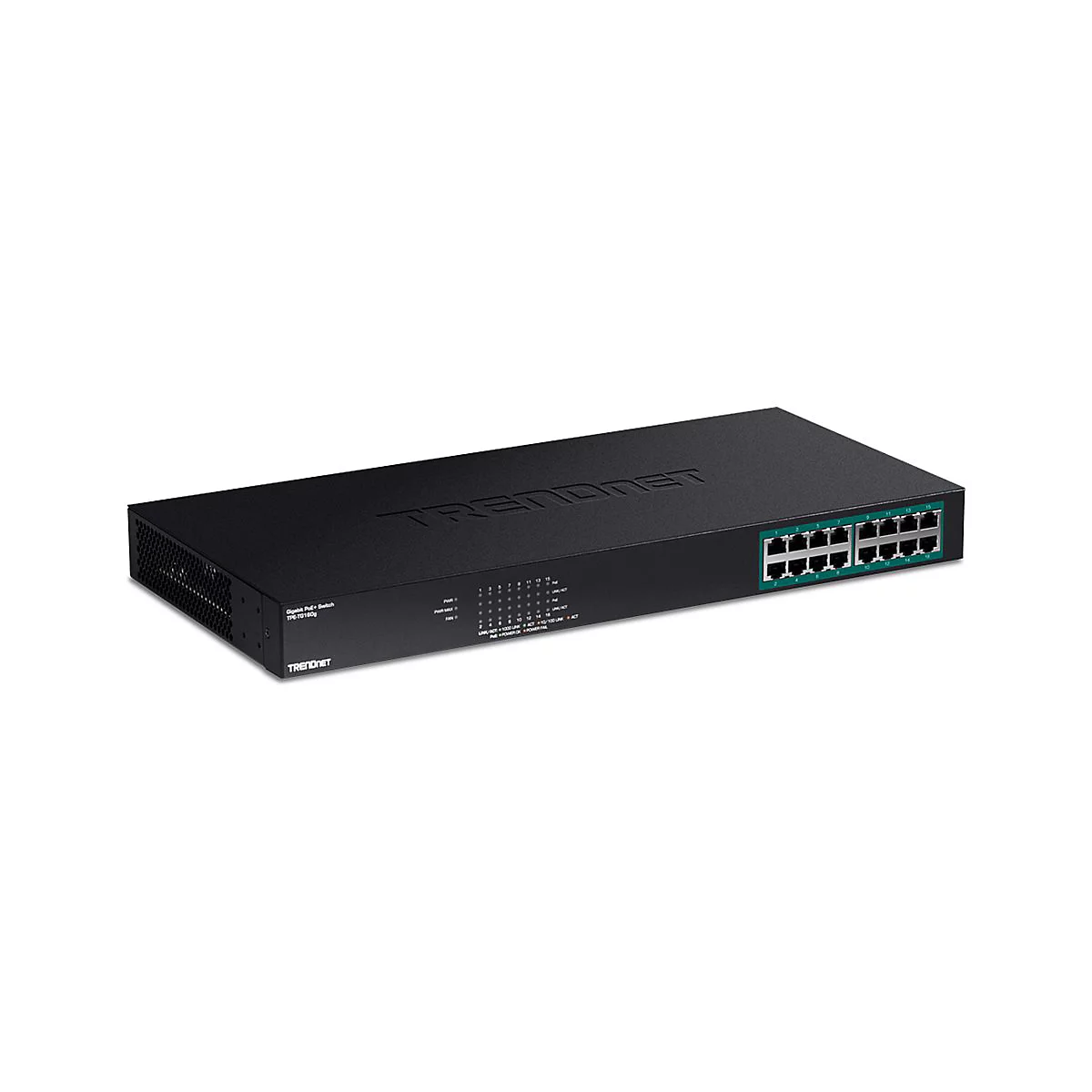 TRENDnet TPE TG160G - Switch - 16 x 10/100/1000 (PoE+) - an Rack montierbar - PoE+ (246 W) - TAA-konform