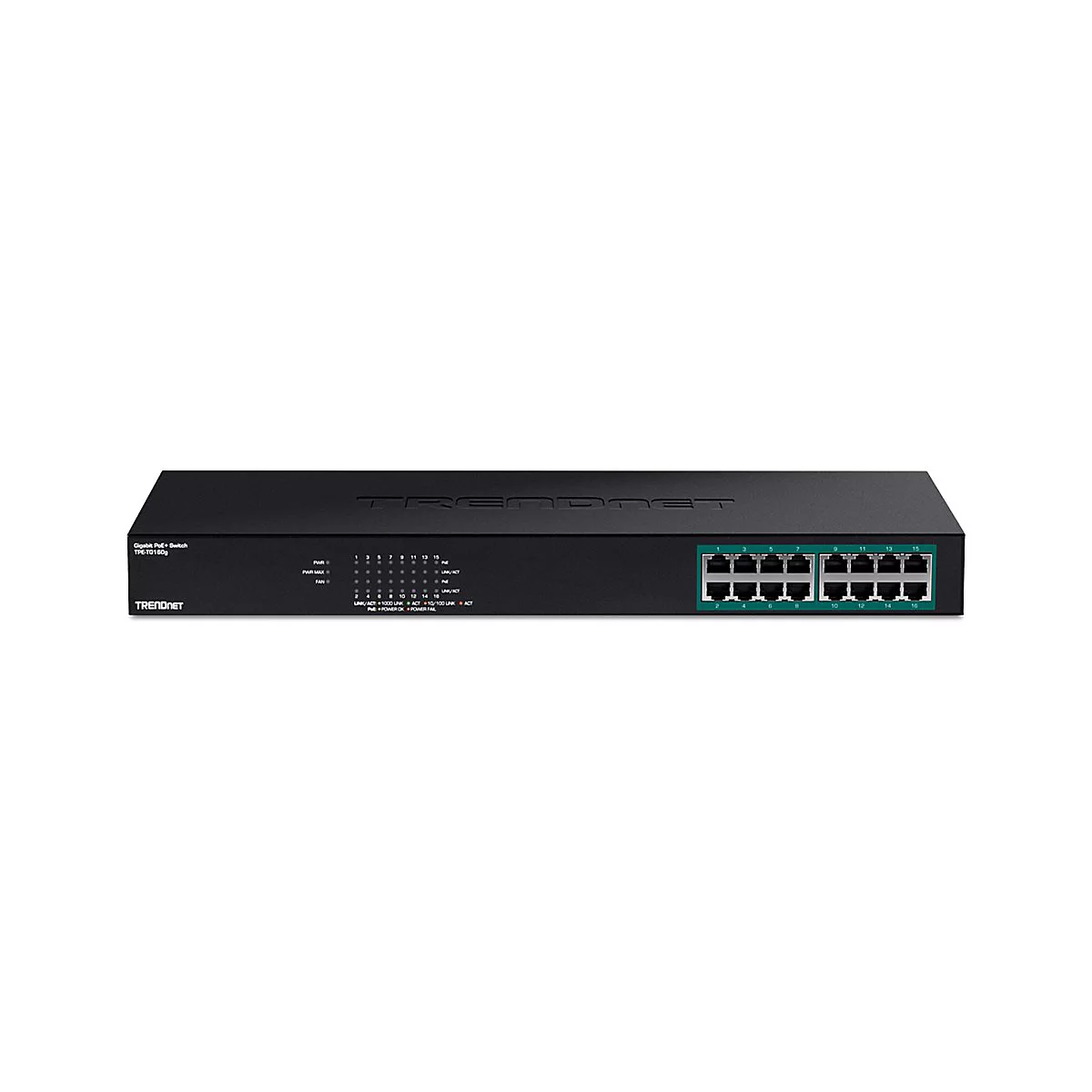TRENDnet TPE TG160G - Switch - 16 x 10/100/1000 (PoE+) - an Rack montierbar - PoE+ (246 W) - TAA-konform