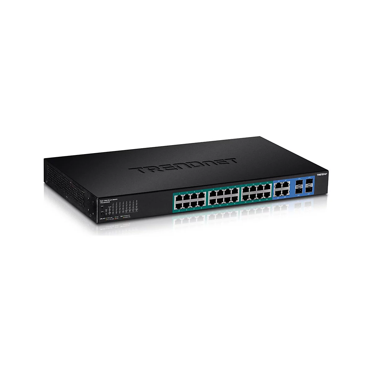 TRENDnet TPE TPE-2840WS 28-Port Gigabit Web Smart PoE+ Switch - Switch - managed - 4 x 10/100/1000 (PoE+) + 20 x 10/100/1000 (PoE) + 4 x SFP - Desktop, an Rack montierbar - PoE+ (185 W)